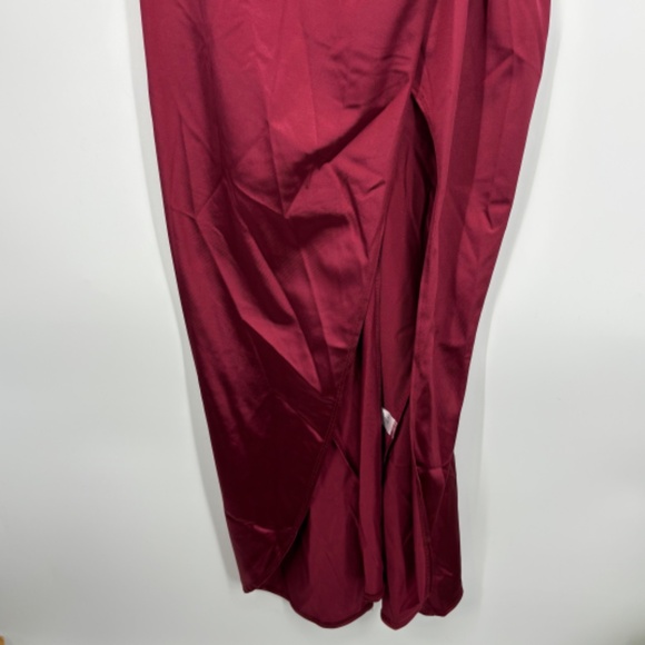 Emerald Sundae Juniors Size 16 Hi Low Long Evening Dress Wine Red Satin Slit - Picture 5 of 11